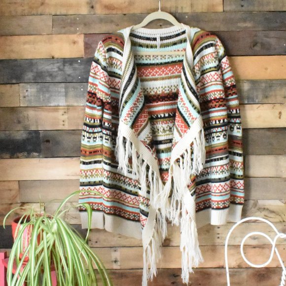 Kate Collection Sweaters - Kate Collection Fall Aztec Cardigan with Fringes